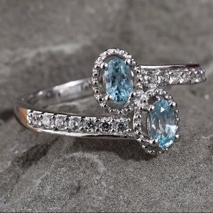 NWT Genuine Blue & White Zircon Ring .925 Silver!